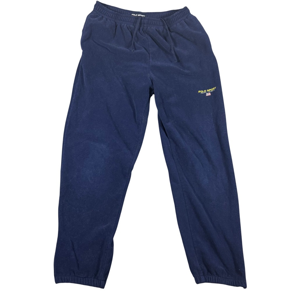 Vintage Polo Sport Ralph Lauren Pants Mens XL Navy Blue Fleece Joggers 90s Logo